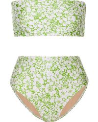 Faithfull The Brand Grete Bandeau-bikini Mit Blumenprint Und Zierknöpfen - Grün