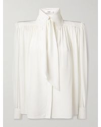 Chloé - Pussy-Bow Broderie Anglaise-Trimmed Gathered Organic Silk Shirt - Lyst