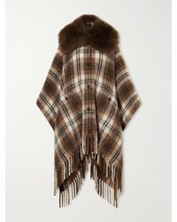 Moncler - Cape-Effect Plush-Trimmed Checked Wool-Blend Jacket - Lyst