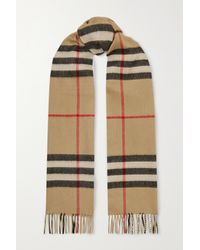 Burberry + Net Sustain Fringed Checked Cashmere Scarf - Brown