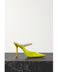 Jimmy Choo Bing 100 Neon Pvc And Crystal-embellished Satin Mules - Green