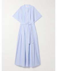 La Ligne - Midi-Hemdblusenkleid Aus Gestreifter Baumwollpopeline Mit Falten Und Bindegürtel - Lyst