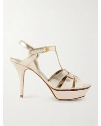 Saint Laurent - Tribute Woven Metallic Leather Platform Sandals - Lyst