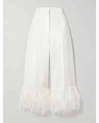 Stella McCartney - Fringed Tulle-Trimmed Twill Wide-Leg Pants - Lyst