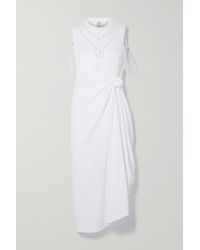 Rosie Assoulin Faux Pearl-embellished Knotted Cotton-jersey Midi Dress - White