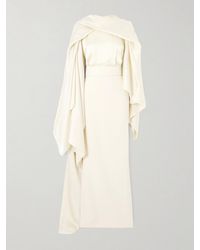 Solace London - Rosalia Cape-Effect Belted Satin And Crepe Gown - Lyst