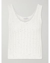 Brunello Cucinelli - Sequin-Embellished Open-Knit Linen-Blend Tank - Lyst