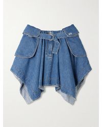 Loewe - Belted Asymmetric Draped Embroidered Denim Mini Skirt - Lyst