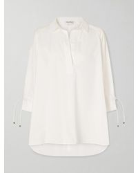 Max Mara - Tie-Detailed Cotton-Poplin Blouse - Lyst