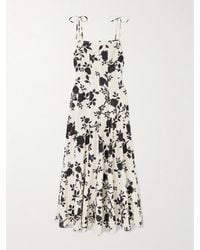 Self-Portrait - Midikleid Aus Einer Leinen-Baumwollmischung Mit Blumenprint - Lyst
