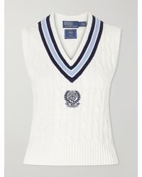 Polo Ralph Lauren - Wimbledon Logo-Embroidered Cable-Knit Cotton Vest - Lyst