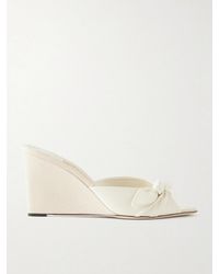 Jimmy Choo - Livi 85 Bow-Embellished Leather Wedge Sandals - Lyst