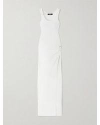 Versace - Robe Longue En Jersey De Coton Mélangé Côtelé À Découpes Et À Ornements - Lyst