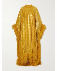 ‎Taller Marmo - Casta Diva Feather-Trimmed Jacquard-Knit Metallic Fil Coupé Silk-Blend Gown - Lyst