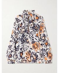 La DoubleJ - Cerere Ruffled Tie-Detailed Printed Crepe Blouse - Lyst