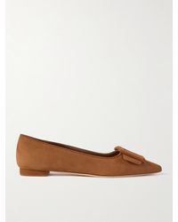 Manolo Blahnik - Maysale Suede Point-Toe Flats - Lyst