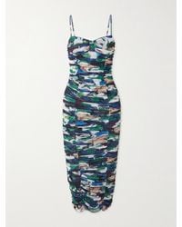 Mary Katrantzou - Ruched Printed Stretch-Tulle Midi Dress - Lyst