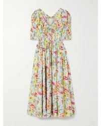 Doen - Ischia Shirred Floral-Print Cotton-Voile Midi Dress - Lyst