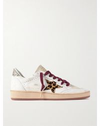 Golden Goose - Ball Star Distressed Glittered Calf Hair And Suede-Trimmed Leather Sneakers - Lyst