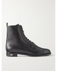 Jennifer Chamandi - Brando Patent Leather-Trimmed Leather Ankle Boots - Lyst