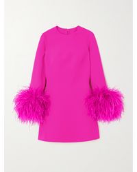 Safiyaa - Rena Feather-Trimmed Stretch-Crepe Mini Dress - Lyst
