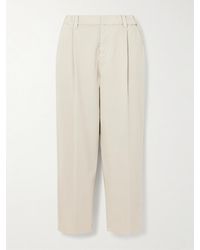 Brunello Cucinelli - Cropped Pleated Stretch-Cotton Twill Tapered Pants - Lyst