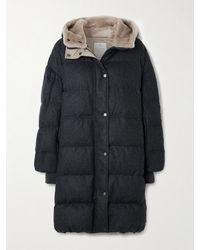 Brunello Cucinelli - Hooded Faux Fur-Trimmed Quilted Wool Down Coat - Lyst