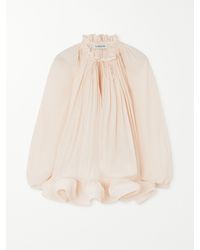 Lanvin - Ruffled Gathered Charmeuse Blouse - Lyst