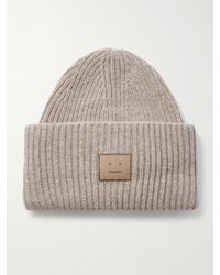 Acne Studios - Appliquéd Ribbed Wool And Yak-Blend Beanie - Lyst