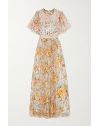 Needle & Thread Robe Du Soir En Tulle À Imprimé Fleuri Et À Sequins Sunset - Multicolore
