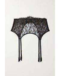 Coco De Mer - Felino Satin-Trimmed Metallic Embroidered Tulle Suspender Belt - Lyst