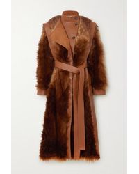 Stella McCartney Mantel Aus Kunstleder Und Faux Fur Mit Gürtel - Braun