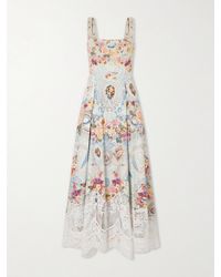 CAMILLA - Printed Lace-Trimmed Cotton-Blend Midi Dress - Lyst