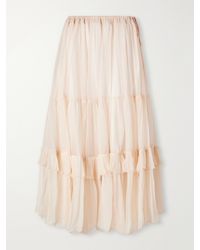 Chloé - Tiered Ruffled Silk-Mousseline Midi Skirt - Lyst