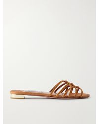 Aquazzura - Luna Raffia-Trimmed Cord Slides - Lyst