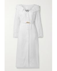 Fendi Off-the-shoulder Belted Linen-voile Midi Shirt Dress - White