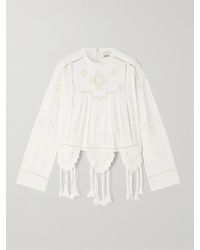 Isabel Marant - Severine Oberteil Aus Baumwolle Mit Falten, Häkeleinsätzen Und Besatz Aus Makrameegarn - Lyst
