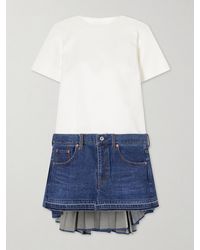 Sacai - Cape-Effect Pleated Cotton And Silk-Blend Jersey And Denim Mini Dress - Lyst