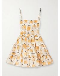 Agua Bendita - Lima Tiered Printed Linen And Silk-Blend Faille Mini Dress - Lyst