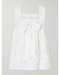 Loretta Caponi - Suvereto Bow-Embellished Lace-Trimmed Broderie Anglaise Cotton Top - Lyst