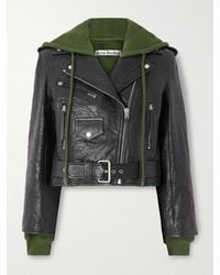 Acne Studios - Veste Motarde En Cuir Texturé Et En Jersey De Coton Biologique À Superposition - Lyst
