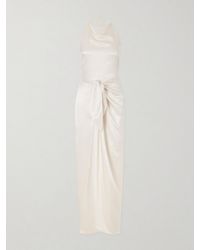 Aflalo - Nourin Polka-Dot Knotted Satin-Jacquard Halterneck Maxi Dress - Lyst