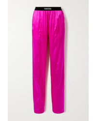 Tom Ford Velvet-trimmed Stretch-silk Satin Trousers - Pink