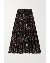 See By Chloé Juliette Tiered Floral-print Recycled Crepe De Chine Midi Skirt - Black