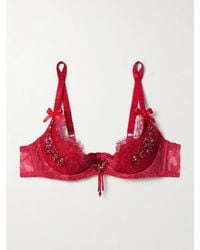 Agent Provocateur - Graicelle Embellished Leavers Lace And Stretch-Silk Satin Underwired Balconette Bra - Lyst