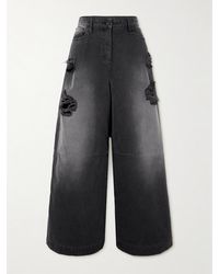 Simone Rocha - Crystal-Embellished Distressed Wide-Leg Jeans - Lyst