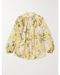 Zimmermann - Acacia Bluse Aus Ramie-Voile Mit Blumenprint Und Wellenkanten - Lyst