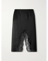 Saint Laurent - Lace-Trimmed Silk-Satin Midi Skirt - Lyst