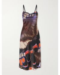 STAUD - Evangeline Printed Silk-Blend Satin Midi Dress - Lyst