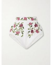 Agua Bendita - Floral-Embroidered Linen Shorts - Lyst